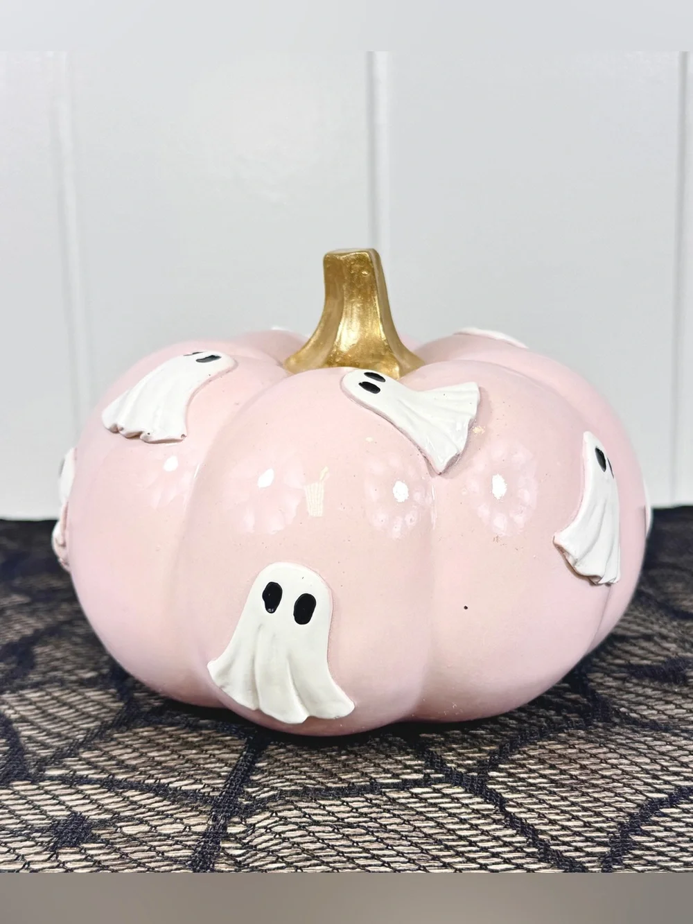 NEW Pink Pumpkin with Ghosts Halloween Decor